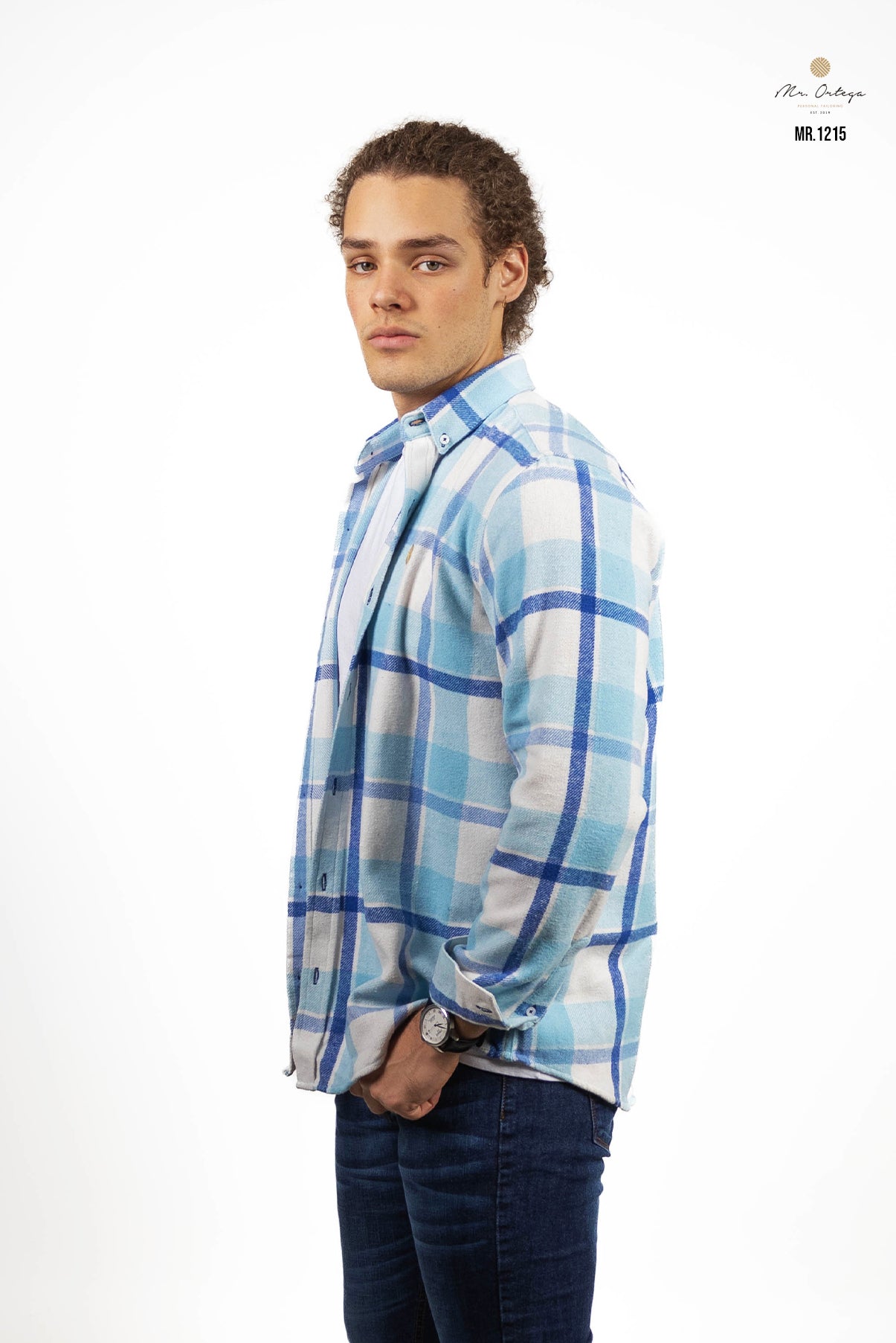 Camisa Mr Ortega cuadrada azul