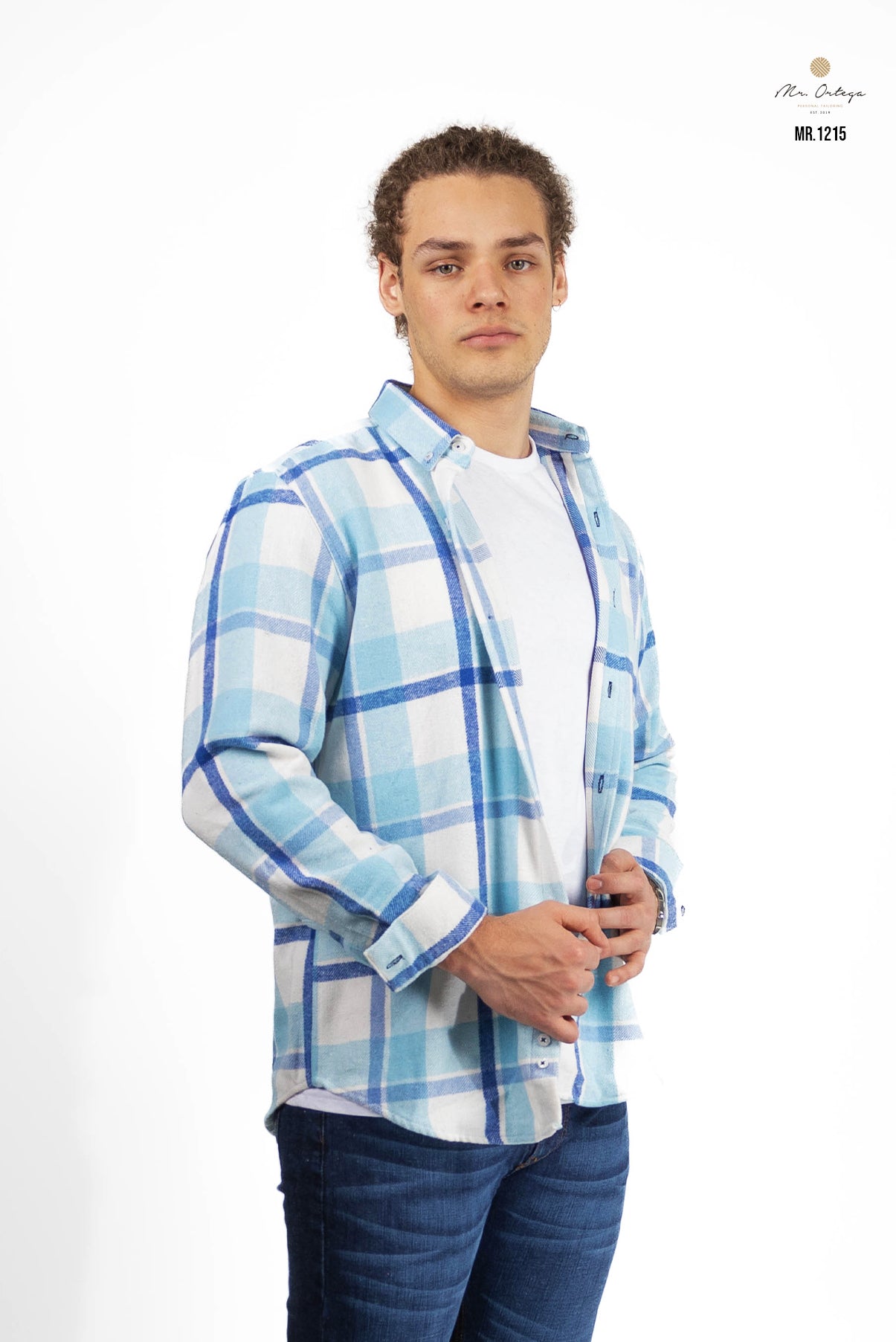 Camisa Mr Ortega cuadrada azul