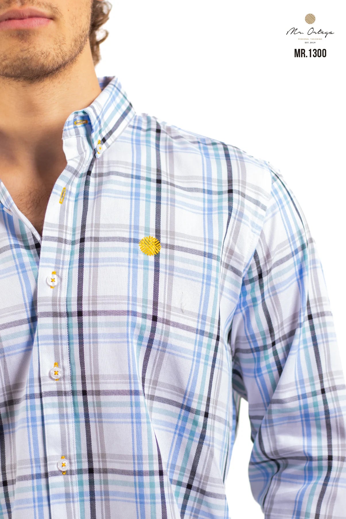 Camisa Mr Ortega cuadrada azul