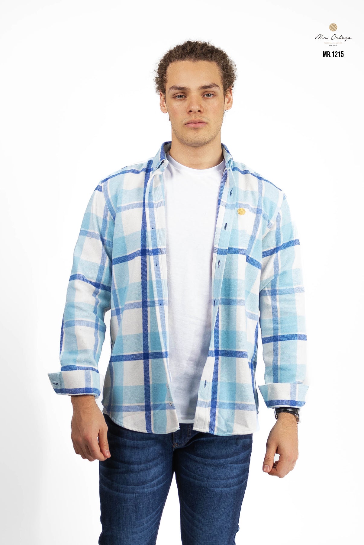 Camisa Mr Ortega cuadrada azul