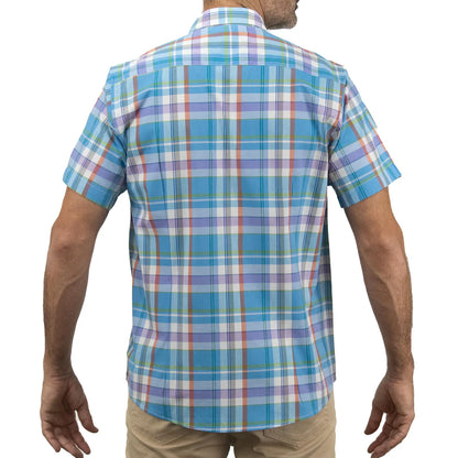 Camisa Dioro manga corta cuadros azul
