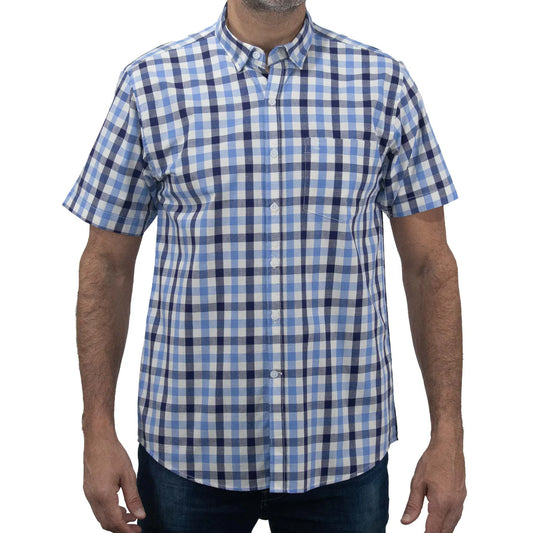 Camisa Dioro manga corta cuadros azul