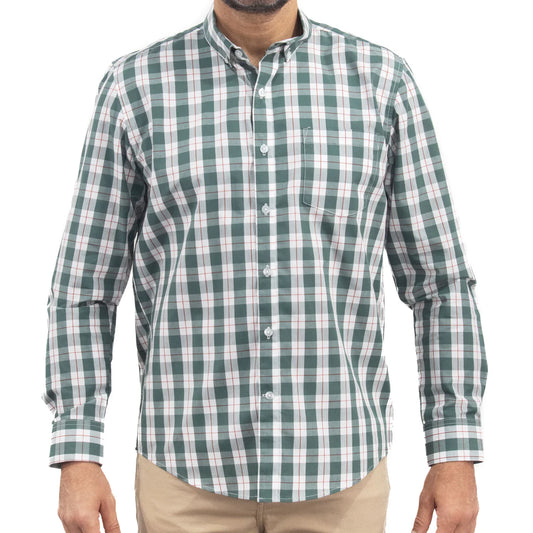 Camisa Dioro manga larga cuadros verde