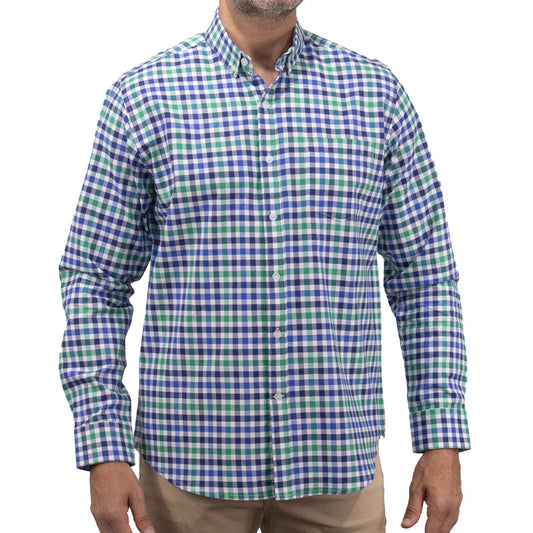 Camisa Dioro manga larga cuadros azul