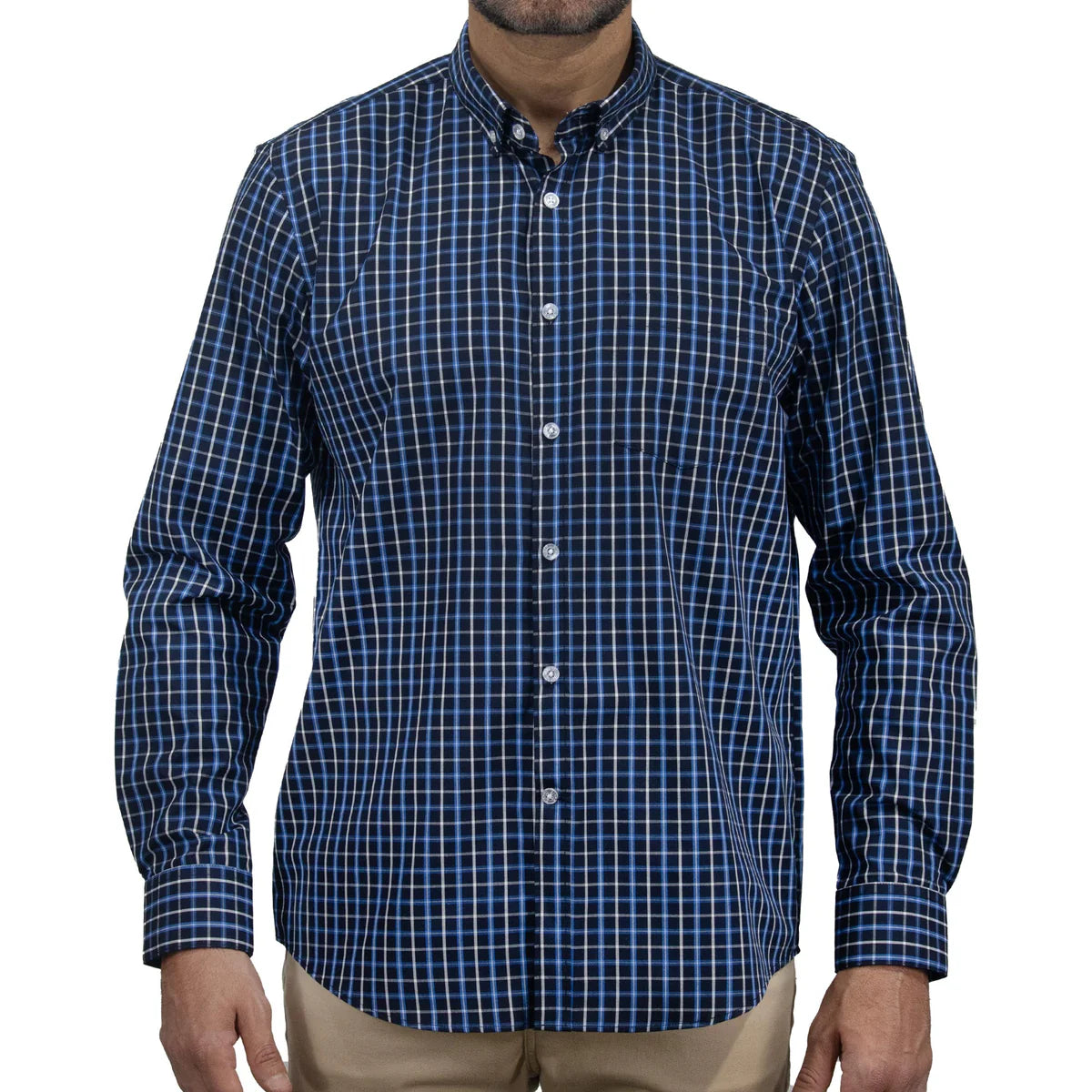 Camisa Dioro manga larga cuadros azul