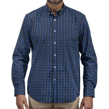 Camisa Dioro manga larga cuadros azul