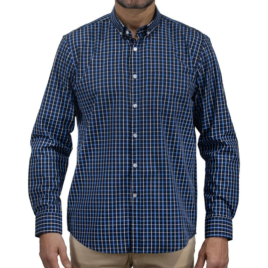 Camisa Dioro manga larga cuadros azul