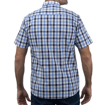 Camisa Dioro manga corta cuadros azul