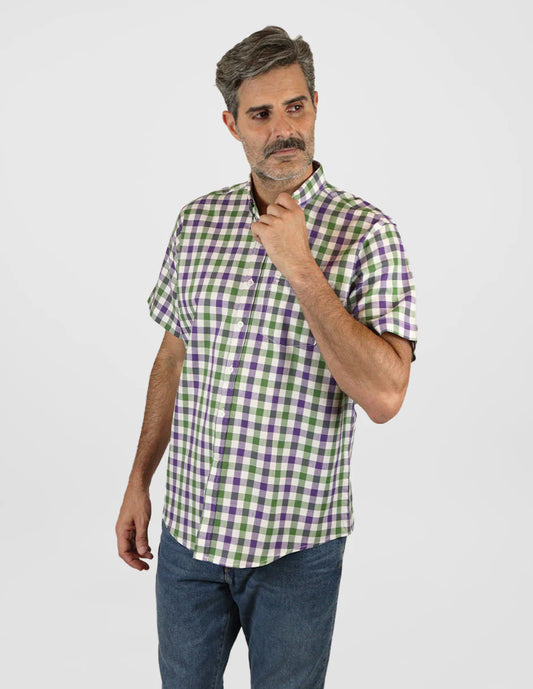 Camisa Dioro manga corta cuadros multicolor
