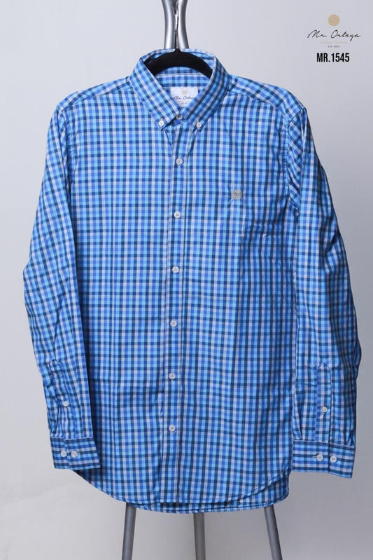 Camisa Mr Ortega cuadrada azul