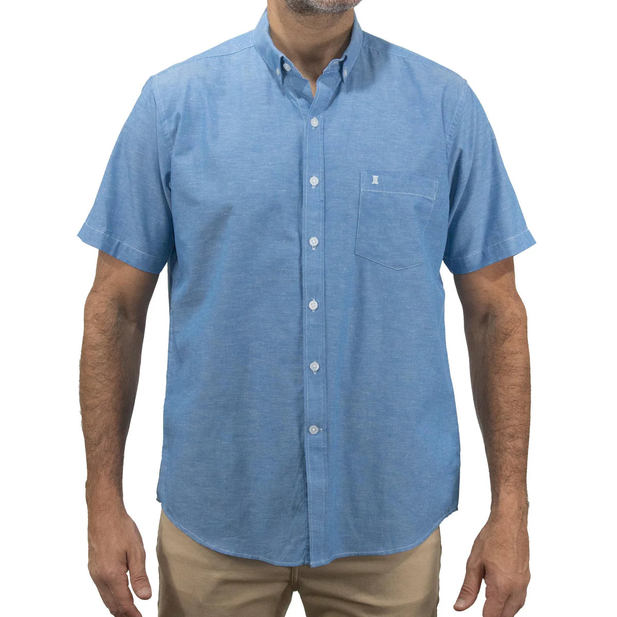 Camisa Dioro manga corta lisa azul