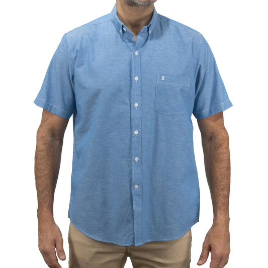 Camisa Dioro manga corta lisa azul