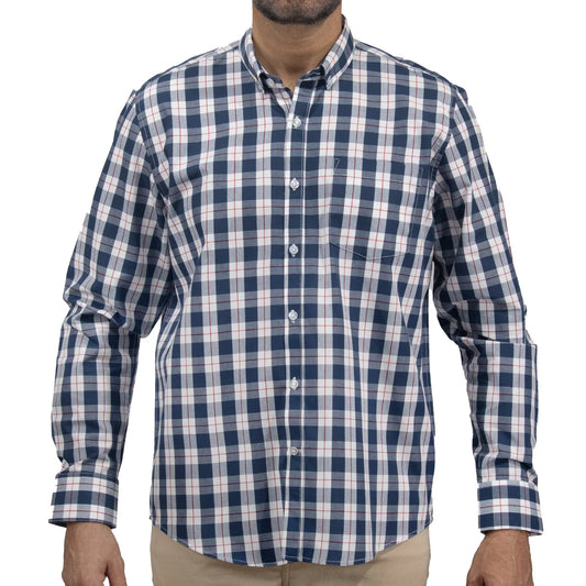 Camisa Dioro manga larga cuadros azul