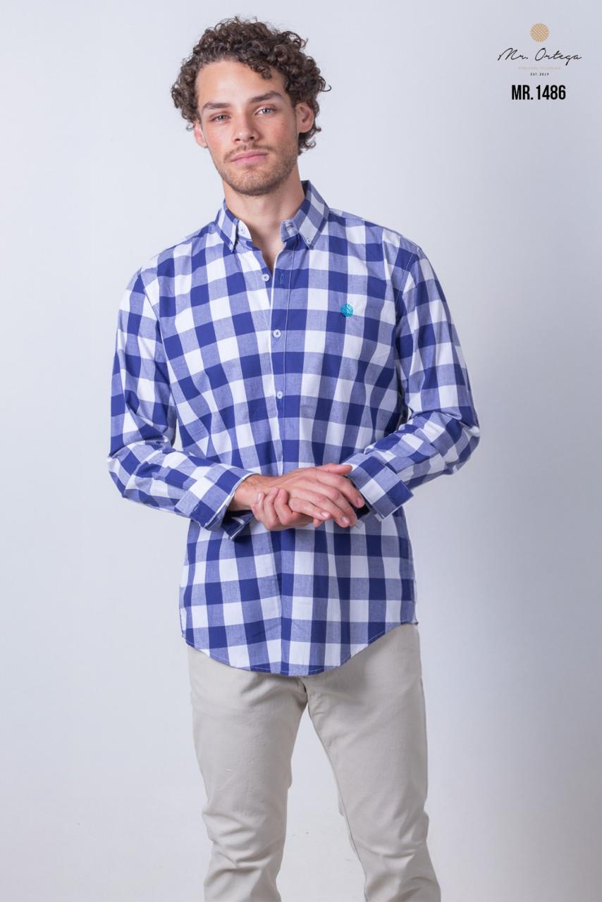 Camisa Mr Ortega cuadrada azul