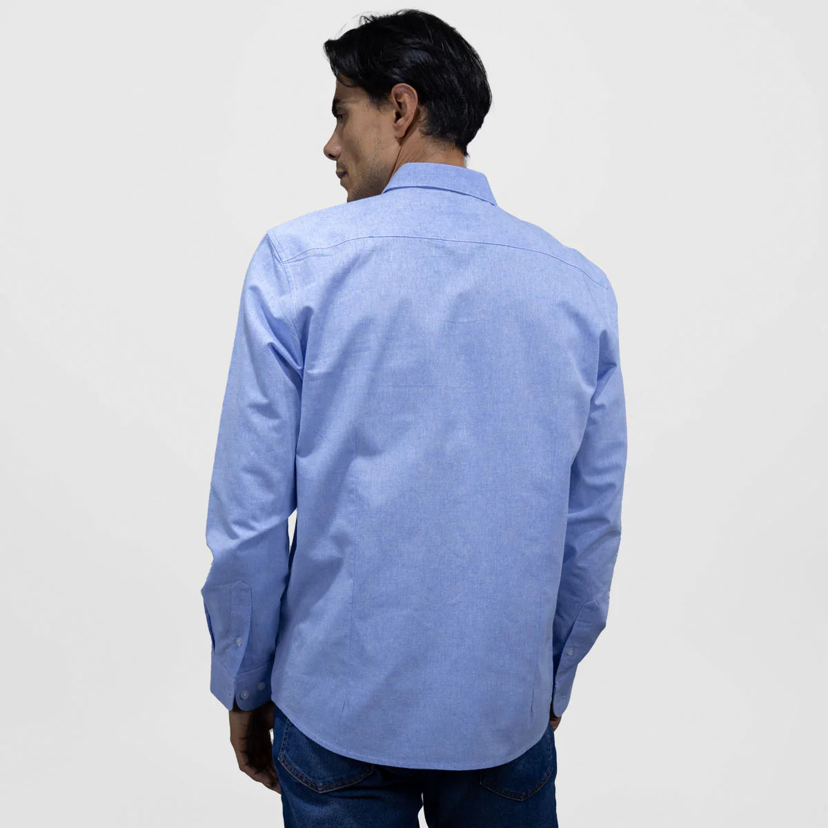 Camisa Dioro manga larga lisa azul