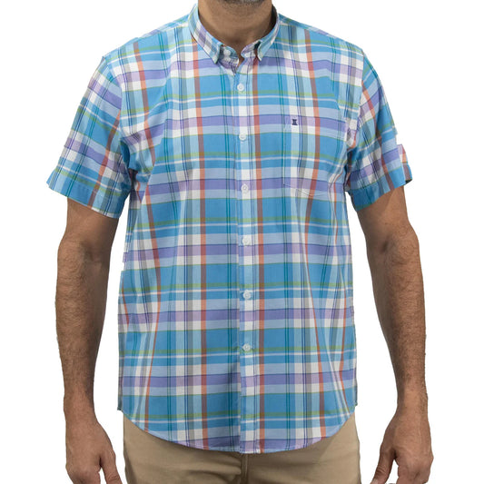 Camisa Dioro manga corta cuadros azul