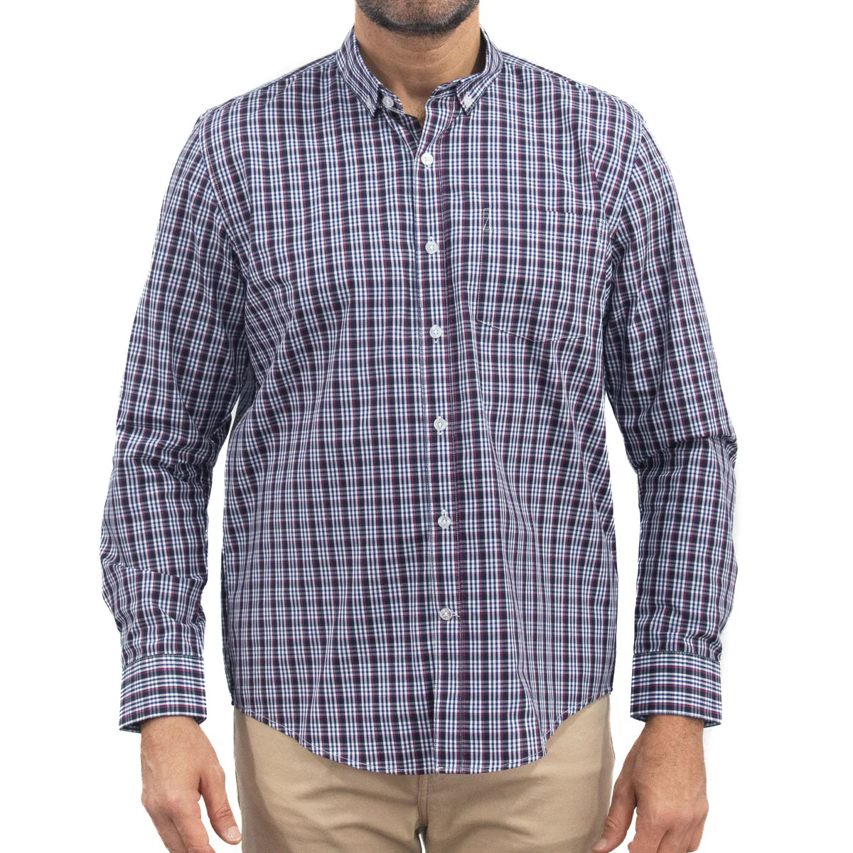 Camisa Dioro manga larga cuadros azul
