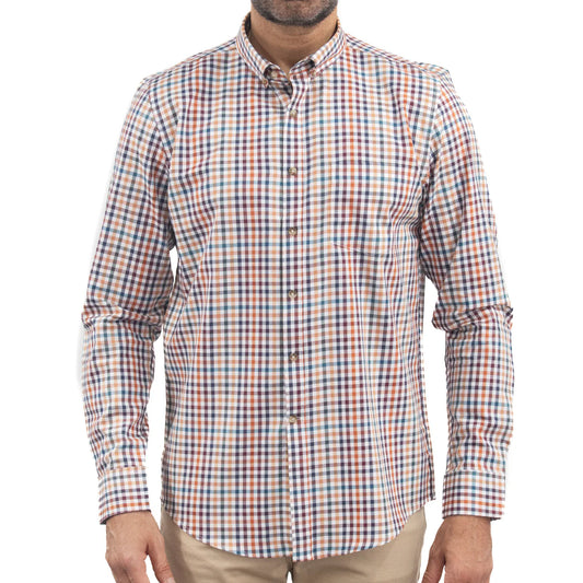 Camisa Dioro manga larga cuadros multicolor