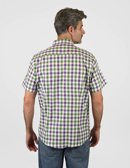 Camisa Dioro manga corta cuadros multicolor