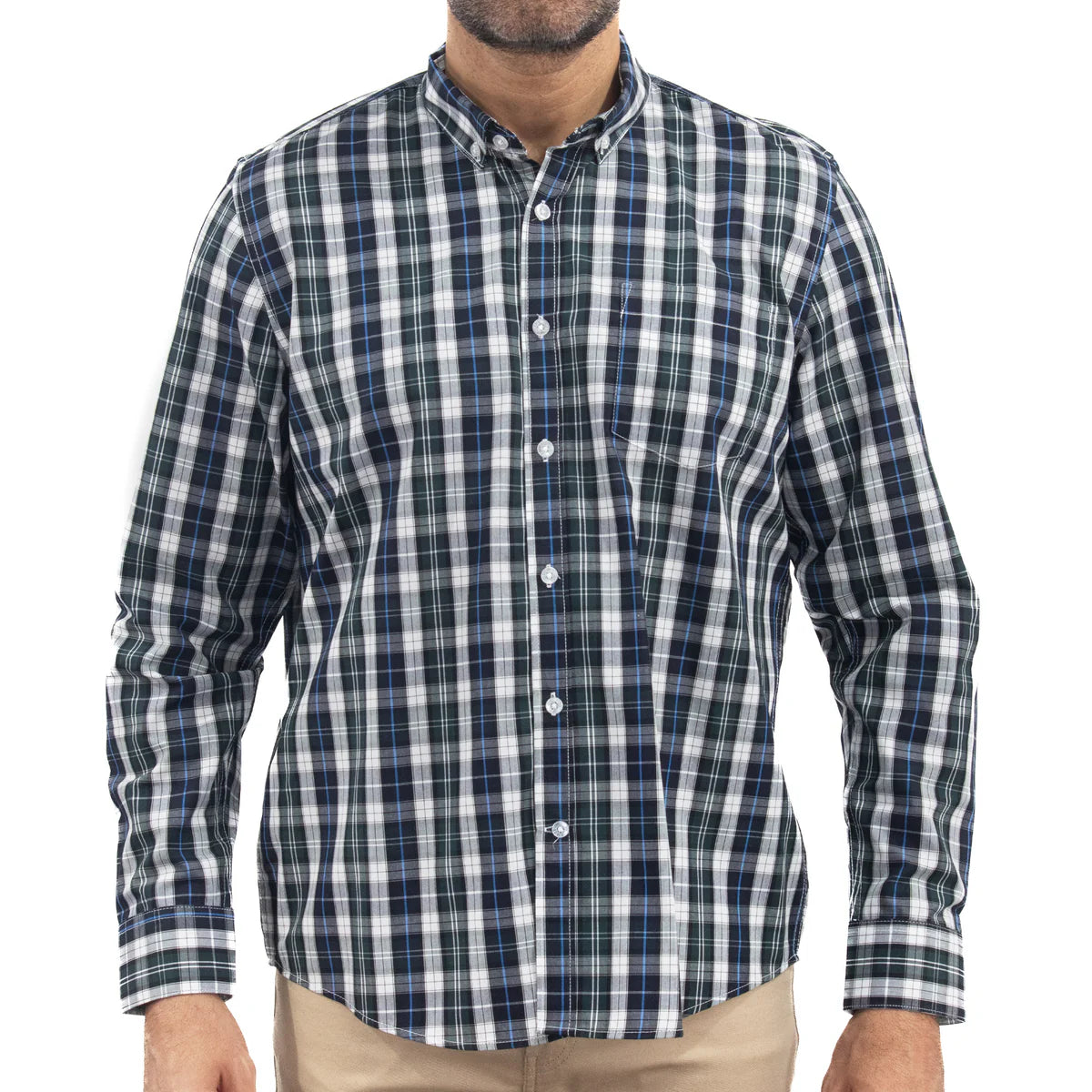 Camisa Dioro manga larga cuadros verde