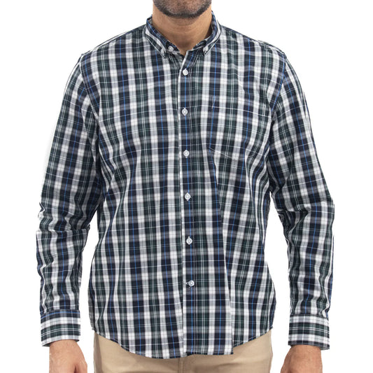 Camisa Dioro manga larga cuadros verde