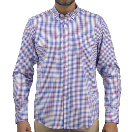 Camisa Dioro manga larga cuadros morado