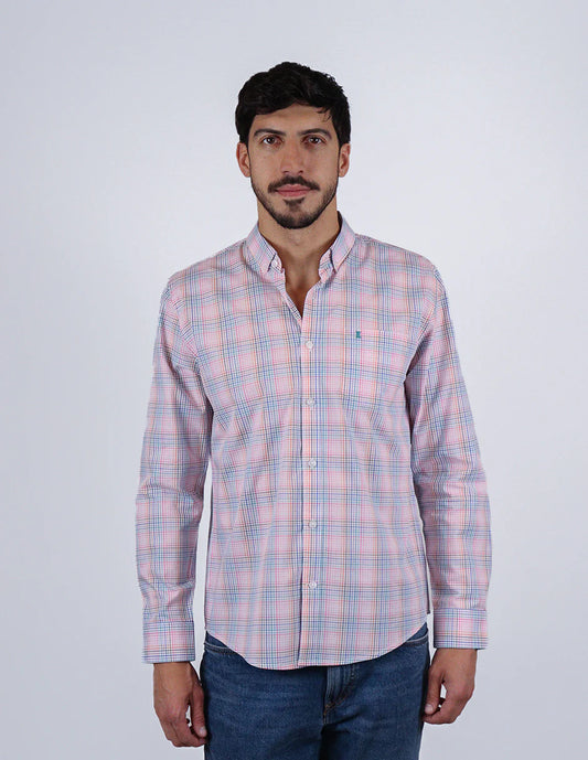 Camisa Dioro manga larga cuadros multicolor