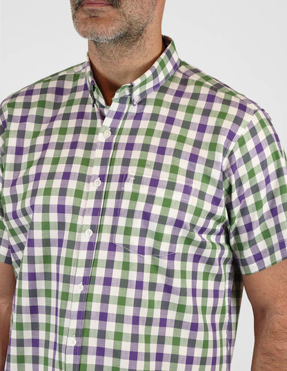 Camisa Dioro manga corta cuadros multicolor