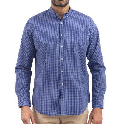 Camisa Dioro manga larga cuadros azul