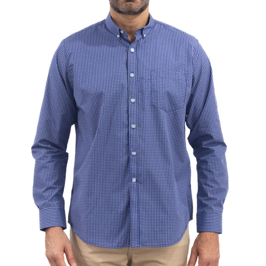 Camisa Dioro manga larga cuadros azul