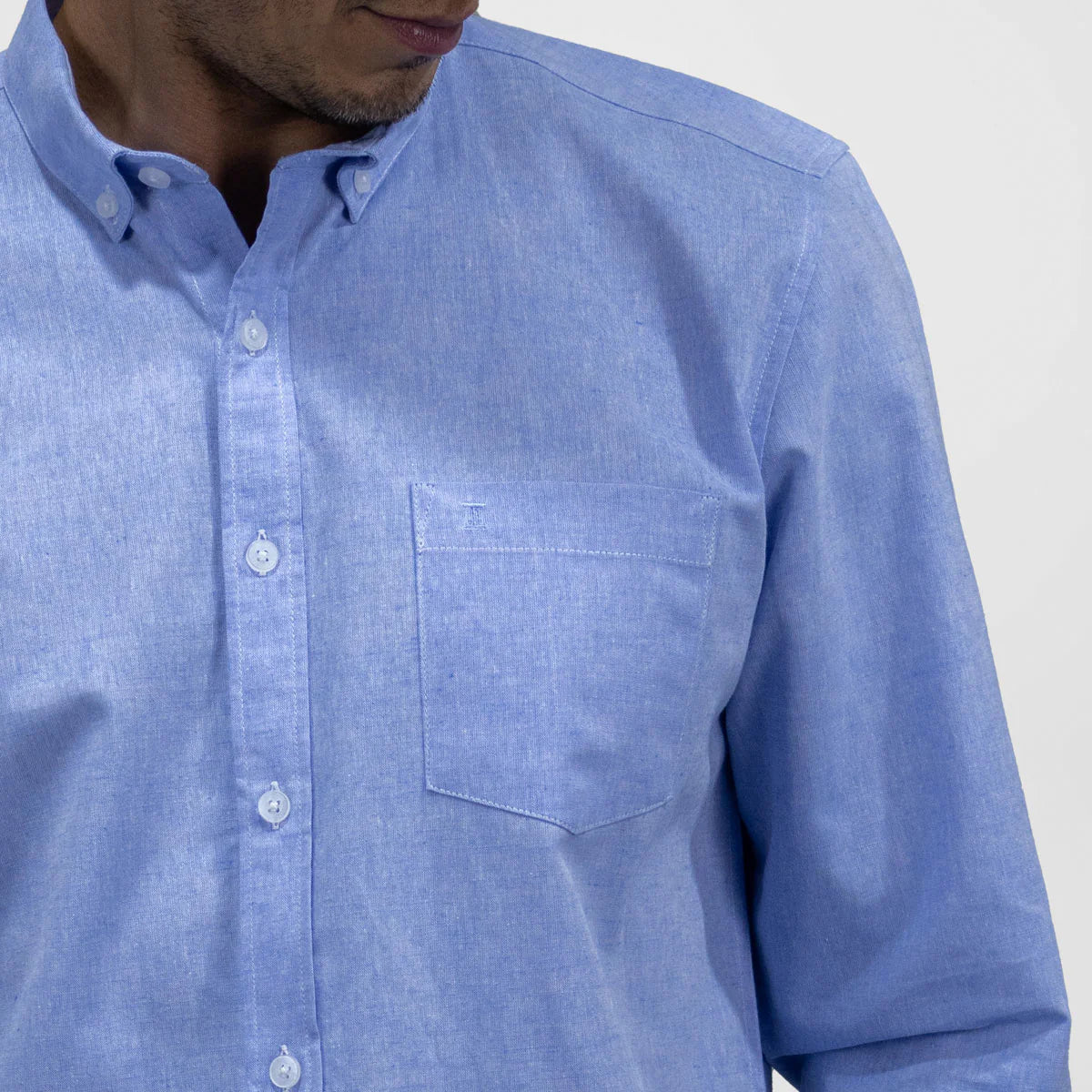 Camisa Dioro manga larga lisa azul