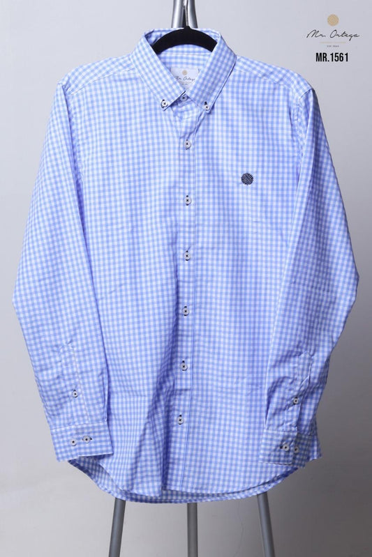 Camisa Mr Ortega cuadrada azul