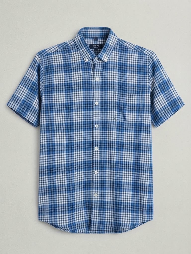 Camisa Dioro manga corta cuadros multicolor