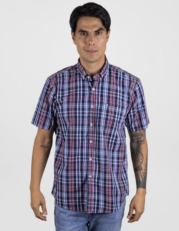 Camisa Dioro manga corta cuadros multicolor