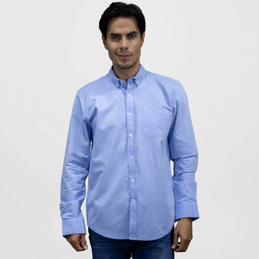Camisa Dioro manga larga lisa azul