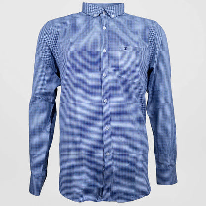 Camisa Dioro manga larga cuadros azul