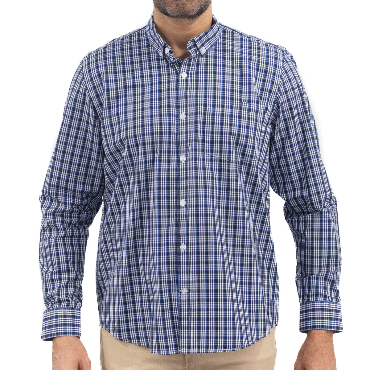 Camisa Dioro manga larga cuadros azul