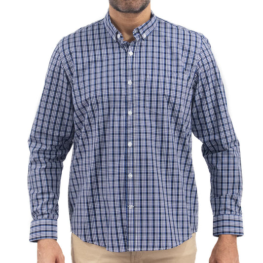 Camisa Dioro manga larga cuadros azul