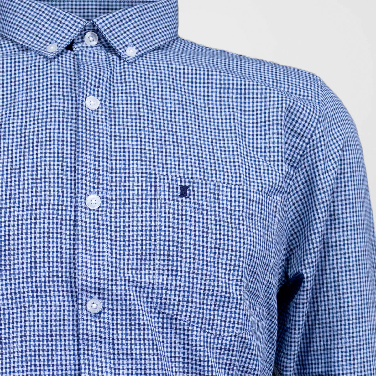 Camisa Dioro manga larga cuadros azul