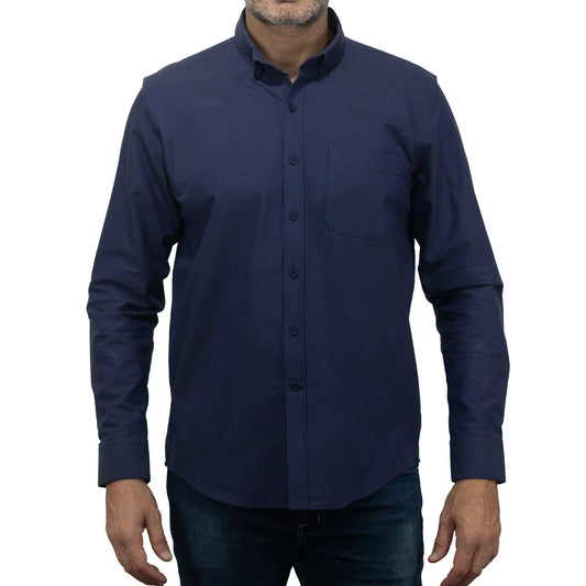 Camisa Dioro manga larga lisa azul